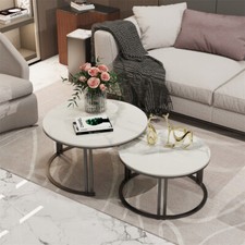 Wisfor Nesting Coffee Table Set Of 2 Round Solid Sintered Stone Top 23/28inch
