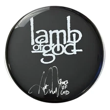 GFA Lamb of God Drummer  * ART CRUZ *  Signed New 10" Drumhead A3 COA