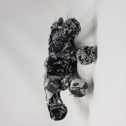 Scultura elefante cartapesta rivestita tessuto Sari nero bianco tronco fino 13 in - Foto 6 di 12