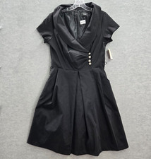 Dressbarn Women Dress 10 Black Shawl Neck Shirt Short Sleeve Formal READ