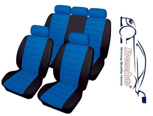 Bloomsbury Black/Blue Leather Look Car Seat Covers For Seat Ibiza Leon Toledo A - Afbeelding 1 van 4