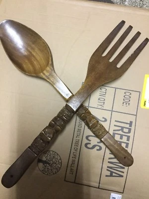 Giant Spoon And Fork Wooden Hanging Decor Decorative