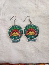 Snow Globe Christmas Earrings - Green stocking stuffer gift idea or Family Gift