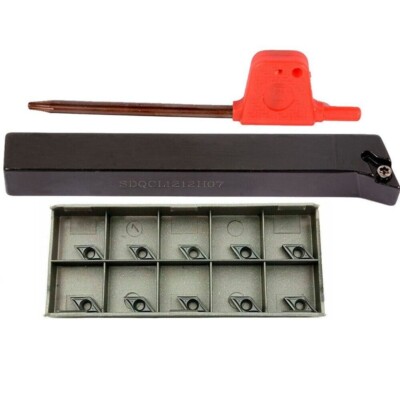 SDQCL1212H07 CNC Lathe External Turning Tool Holder + 10Pcs DCMT070204-SM Insert