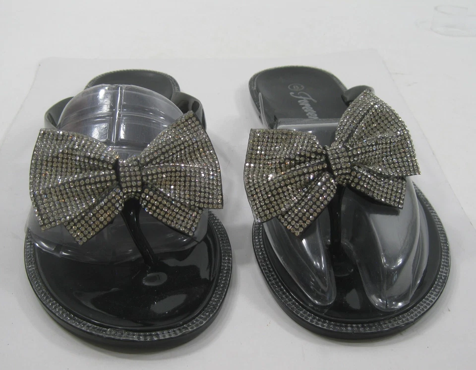 NEW BLACK Beach Retro Flat Jellies Jelly FLIP FLOP BOW Sandal Women Size 6 - Image 2 of 4