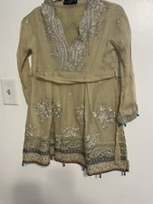 Pakistani Beautiful Beige Shirt Trouser Girl Shalwar Kameez Wedding Party Eid