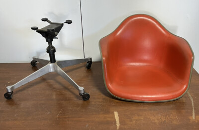 Herman Miller Eames Orange Naugahyde Shell Arm Chair + Base ~vintage ~FOR REPAIR
