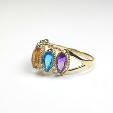 14k Solid Yellow Gold Multi Marquise Color Stone Ring Size 71/2 and 2.00 Ctw