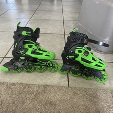 Roller Derby Boys 2-in-1 Roller/Inline Skates Black/Green, Size 3-6 More