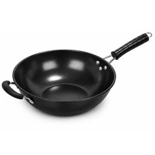 Wok Padella Alta diametro 34 cm alluminio brunito antiaderente manico in acciaio