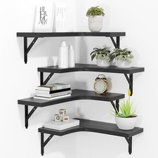 ROMGUAR CRAFT Wall Mounted Corner Floating Shelves - Set of 4 Rustic Wood Black