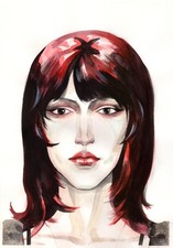 Original Watercolor Painting Red Hair Woman Portrait Gothic Woman Wall Art