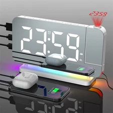 LED Digital Projector Rotatable Projection Snooze Alarm Clock FM Radio USB