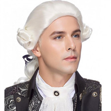 Judge Colonial Wig Man Long Wave White Wig Washington Halloween Costume Cospl...