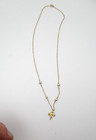 14K Yellow Maltese Cross Pearl Station Necklace Peanut Chain [N142] — photo 5