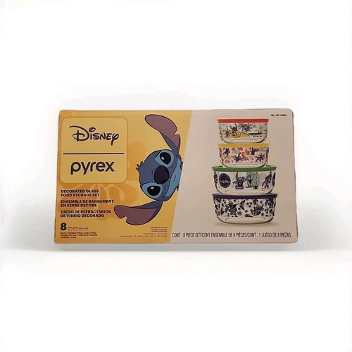 Pyrex Lilo & Stitch Glass Food Storage Bowl & Lid Set 8 Pieces New In Box