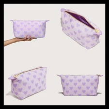 NWT Stoney Clover Lane LARGE Pouchette Pouch Lilac Grape Jacquard Hearts $98