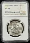 NGC MS 64 1955 US Benjamin Franklin Half Dollar Silver Coin 50C "Bugs Bunny"-007
