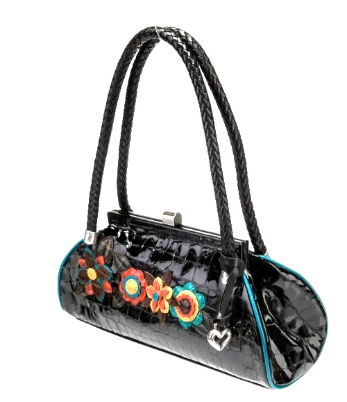 BRIGHTON BLACK PATENT LEATHER EMBELLISHED & CARD/COIN PURSESATCHEL - Image 2 of 4