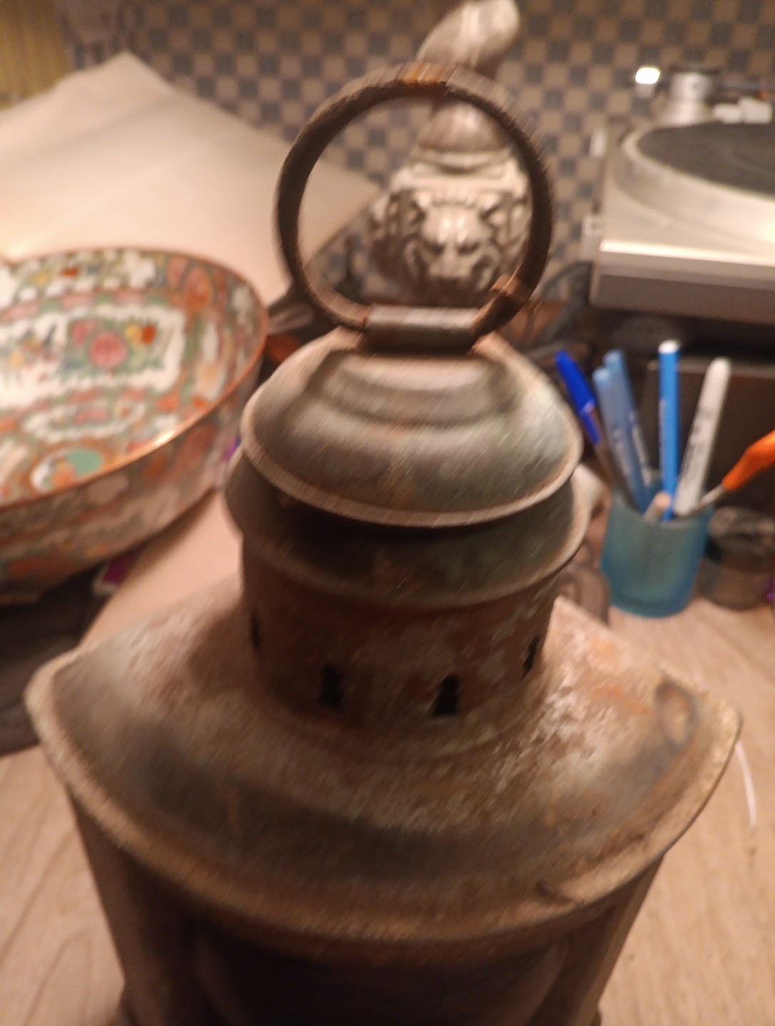 Antique  Corner Nautical  Lantern Red Lens / Burner