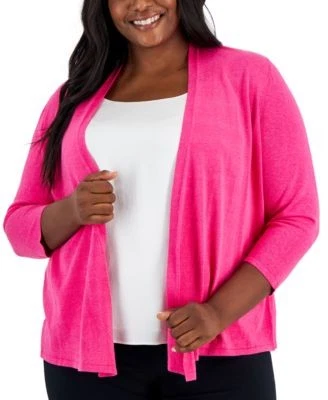 Kasper Plus Size Open-Front Cardigan Pink 91308528914 3X RT $89.0