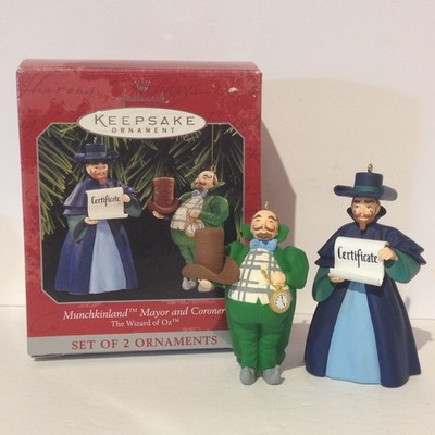 Hallmark 1998 Munchkinland WOOZ Wizard of Oz Mayor + Coroner Ornaments Christmas