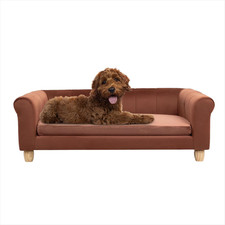 42-In. Elegant Brown Faux-Velvet Rectangular Dog Sofa for Medium and Large Dogs,