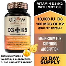 Dr. Berg Vitamin D3 K2 w/MCT Powder - Includes 10,000 IU of Vitamin D3, 100 mcg