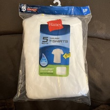 5 Boy's Hanes White Crew Neck T-Shirts Small 6-8 Brand New in Package