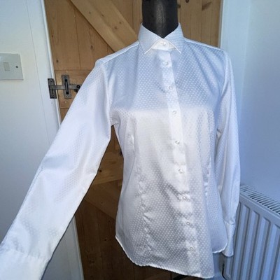 White Womens Fitted Shirt Blouse ETERNA heart Pattern Party Wedding UK 10 (36)