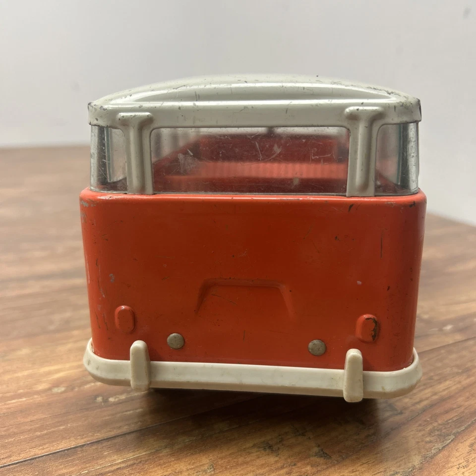 1960s BUDDY L VW BUS Van WHITE AND Coral ORANGE Pressed Steel Plastic *Read* - Image 4 of 4
