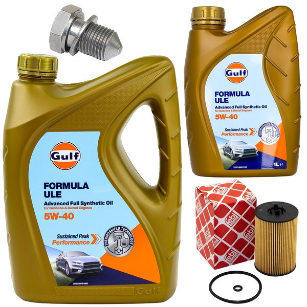 MotoröL Filter Set Gulf Formula ULE 5W-40 6 Liter + Schraube FüR VW Golf Touran-image