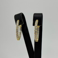 925 Sterling Silver 18k gold dipped CZ Hoop Earrings Large Iced Out Round Hoops