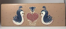 QUAIL HEARTS FLOWERS Wooden Tissue Box Cover Hand Painted Vintage Tole Painting