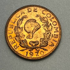 1970 Colombia 5 Centavos KM#206a BU UNC Uncirculated RD Red Bogota Mint