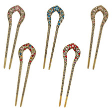 5PCS Vintage French Hair Pins with Rhinestone Crystal Metal U Shaped Hair Fork f