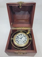 Vintage Waltham Ship's Chronometer 8 Day Maritime Clock in Wood Gimbal Box