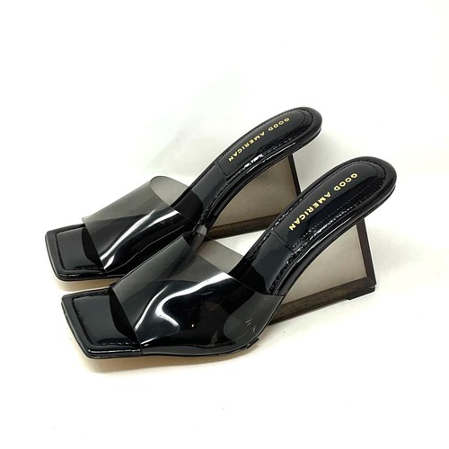 Good American Clear Wedge Mule Sandals Size 10 Black GA279P - Picture 2 of 10