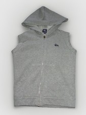 Stüssy womens Gray Full Zip Hooded vest Embr...