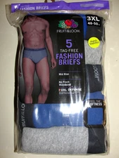5 Pair Men's Fruit of the Loom Fashion Mid-Rise Briefs - Size 3XL (48-50")