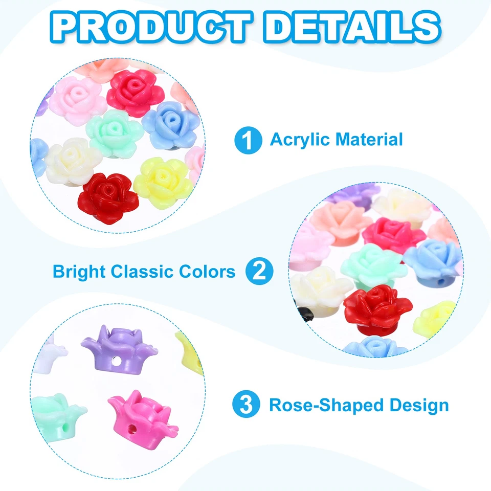 100Pcs Rose Flower Beads 12mm Acrylic Rose Carved for Jewelry Making, Yellow - Image 3 of 4