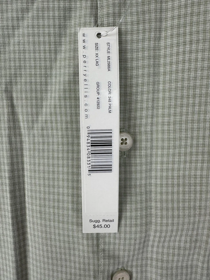 Perry Ellis Shirt Mens 2XL Sage Green Short Sleeve Button Up Gingham New L483682 - Image 3 of 4