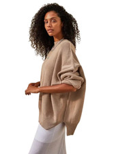 Free People Sweater Easy Street Oversized Mock Neck Ribbed Tunic M Beige