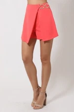 Double Layer Detailed Fashion Shorts With Gold Buckle On The Side Light Red