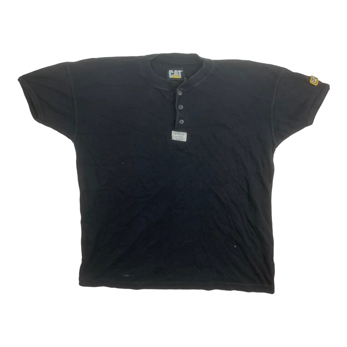 CAT Black Short Sleeved Button Up T shirt Mens Size L eBay