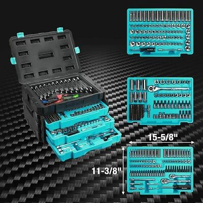 DURATECH 497PCS Mechanics Tool Set w/SAE and Metric Sockets w/3 Drawer Tool Box
