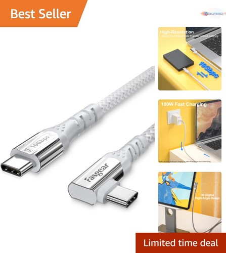 10ft USB-C Cable Braided 90° Connector 100W PD 10Gbps Data VR Headset Use