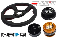 NRG 320 Race Leather Steering Wheel Red/140 Hub/2.0 Rose Gold Release/Lock Matt