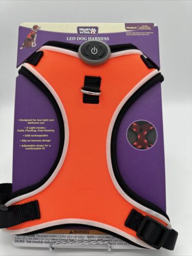 Heart To Tail Dog Orange LED Harness 3 Light Modes NEW