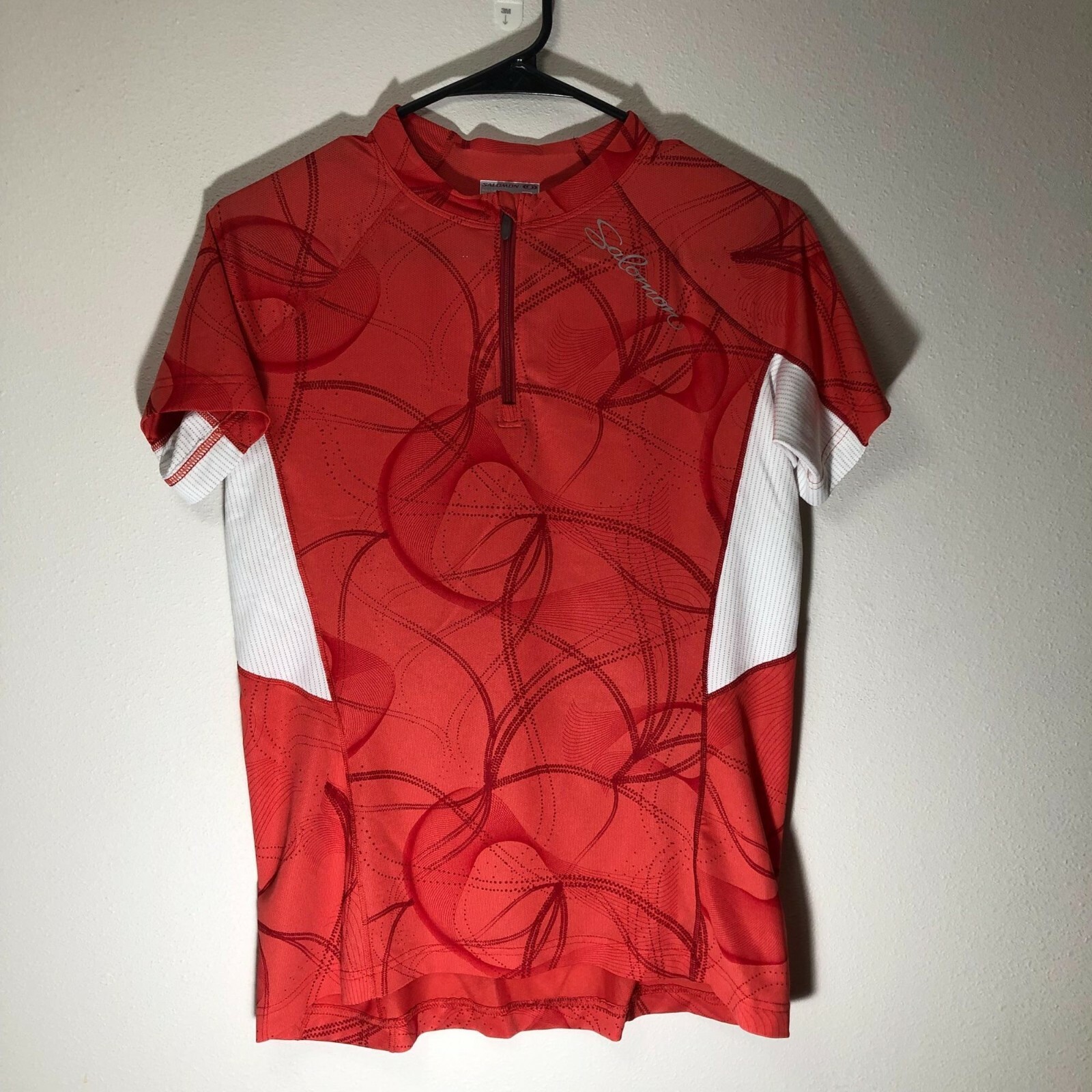 Salomon maglia corsa ciclismo rossa bianca piccola tasca traspirante taglia grande 1 4